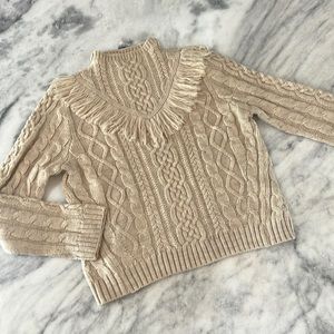 AMARYLLIS Tan Knit Sweater with Fringe